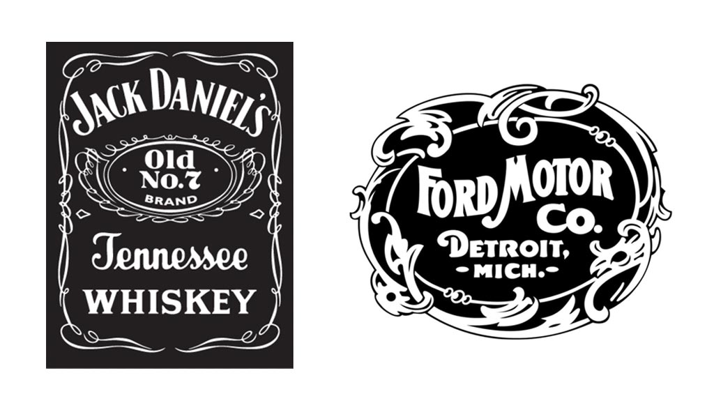 Rivoluzione industriale: nascono i primi loghi distintivi come quelli di Jack Daniel's e Ford Motor.